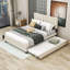 Grand lit plateforme tapissier Malenna avec 2 tiroirs, tête de lit et lit gigogne simple TG-764471558