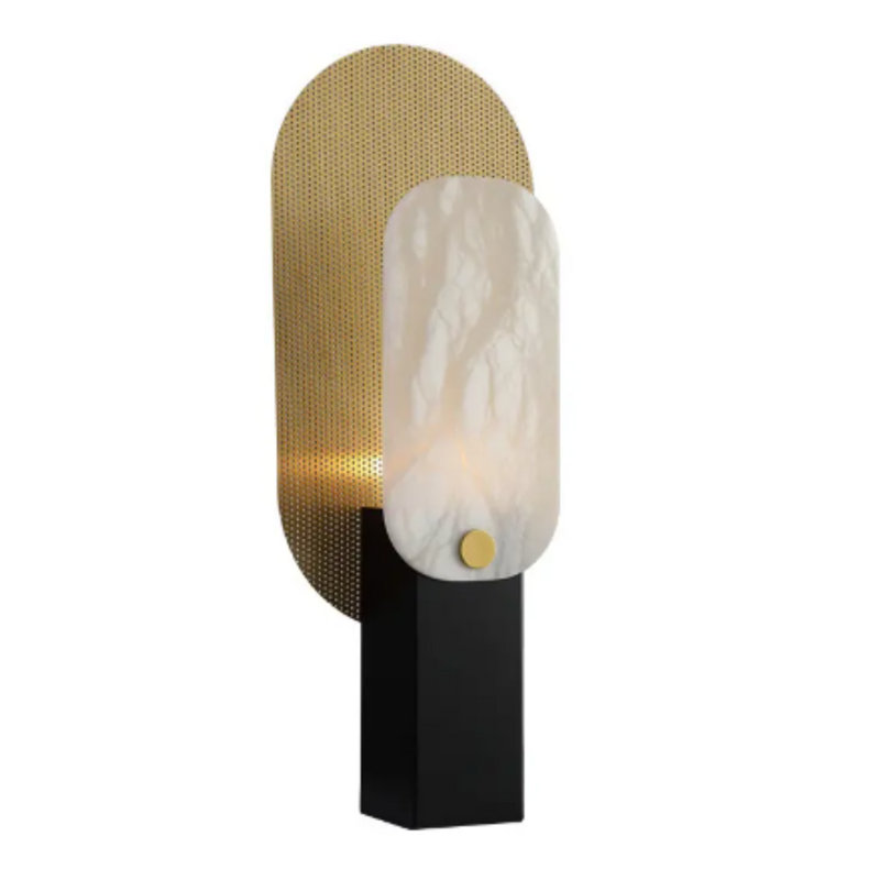  Enigma H Modern Bauhaus Alabaster Table Lamp With Iron Base | 2700K Warm White | Black Base