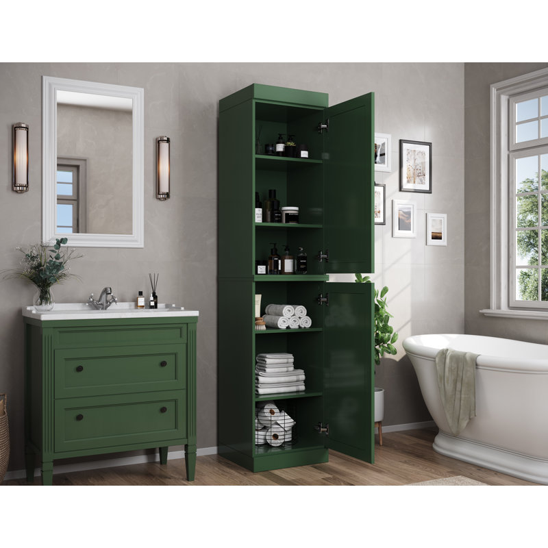 100% Solid Wood Tall Narrow Bathroom Linen Cabinet with Doors, Adjustable Shelves, Modular Bathroom & Laundry Storage Cabinet, 16.5" W x 71.5" H