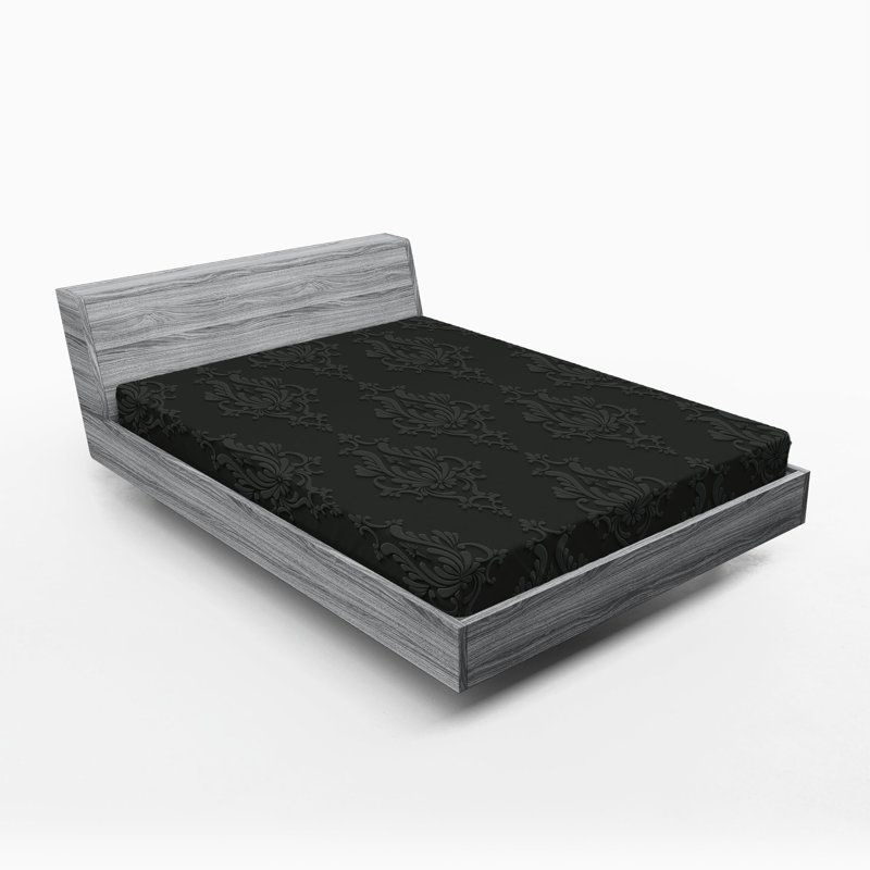 Drap-housse Ambesonne, paquet de 2, Drap-housse très grand californien, Gris anthracite / damas gris pâle