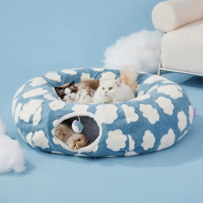 Lesure Cat Tunnel Bed for Indoor Cats - Cute Cat Donut Tunnel Toys for Small Large Cats with Washable Circle Cushion, Round Pet Peekaboo Cave Toy for Kitten/Puppy/Rabbit