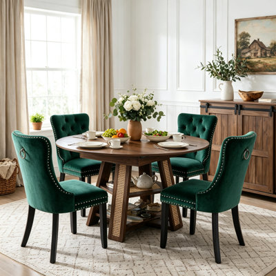 Ensemble de table et de chaises de salle à manger rondes extensibles (43" à 59") pour 4 personnes, comprenant une table ovale de cuisine 5 pièces avec étagère de rangement et des chaises rembourrées. Économisez de l'espace, style ferme moderne.