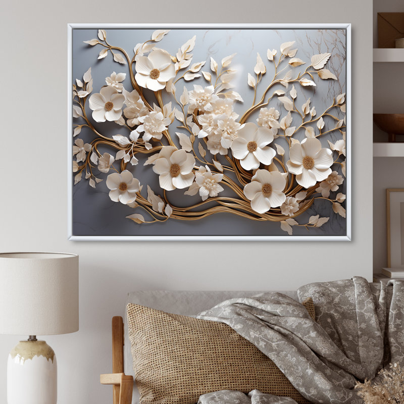 «White Orchid Tree Garden of Branches 7», reproduction d'art sur toile florale abstraite - reproduction d'orchidée sur toile
