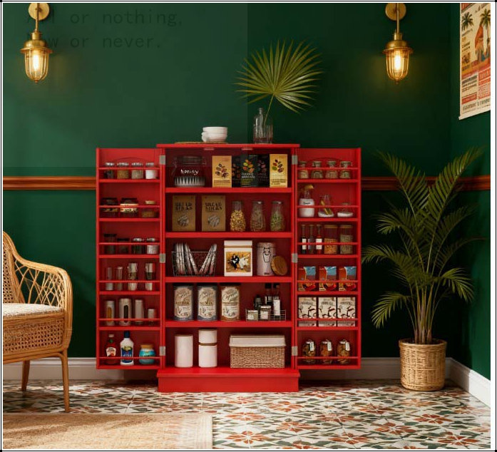 Armoire de cuisine moderne avec 12 étagères à épices et tablettes réglables - H 40,9 po, Rouge