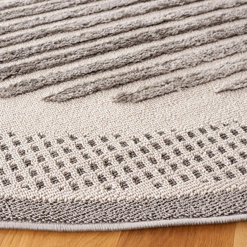 79" Round Gray Synthetic Flat Woven Geometric Rug