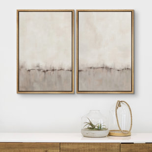 Duotone Tan Abstract Landscape Minimalist Neutral Framed Canvas 2 Pieces Print Modern Artworks