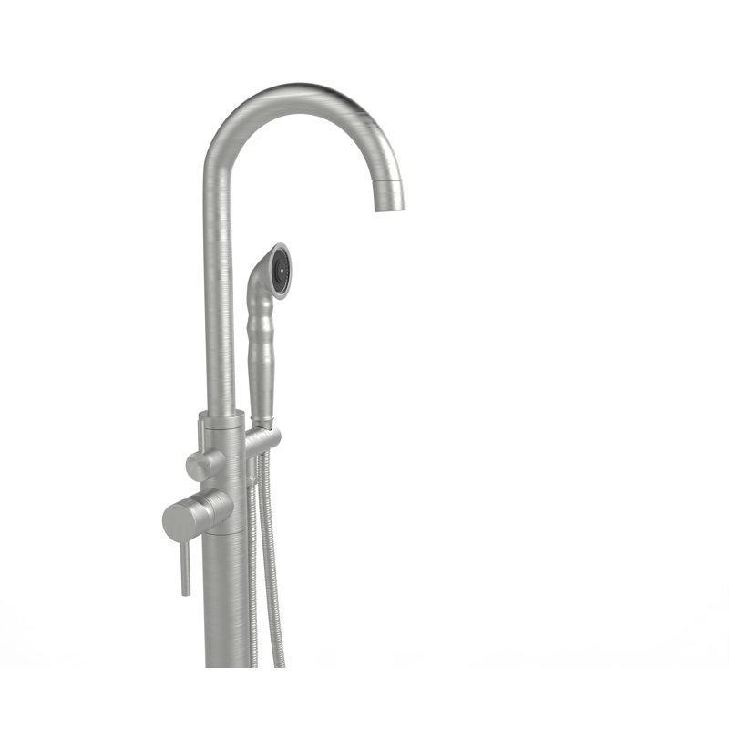 Floor Mounted Freestanding Single Handle Tub Filler Faucet Neptune - Brushed Nickel, Breeze Handle, Brushed Nickel