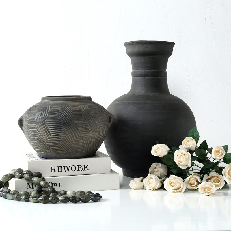 Approx.16" Earthy Gray Pottery Vase Globular Shape