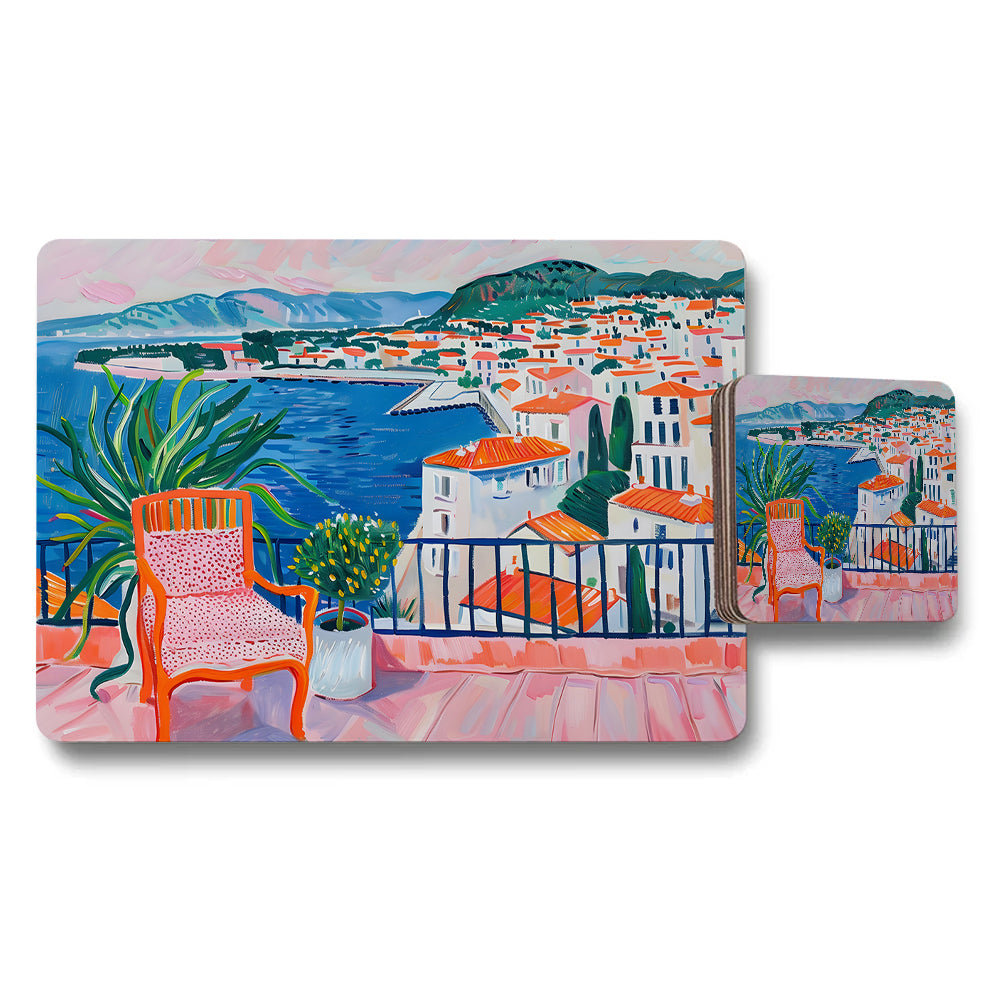 Coastal Town Scene Placemats And Coasters Set For Dining