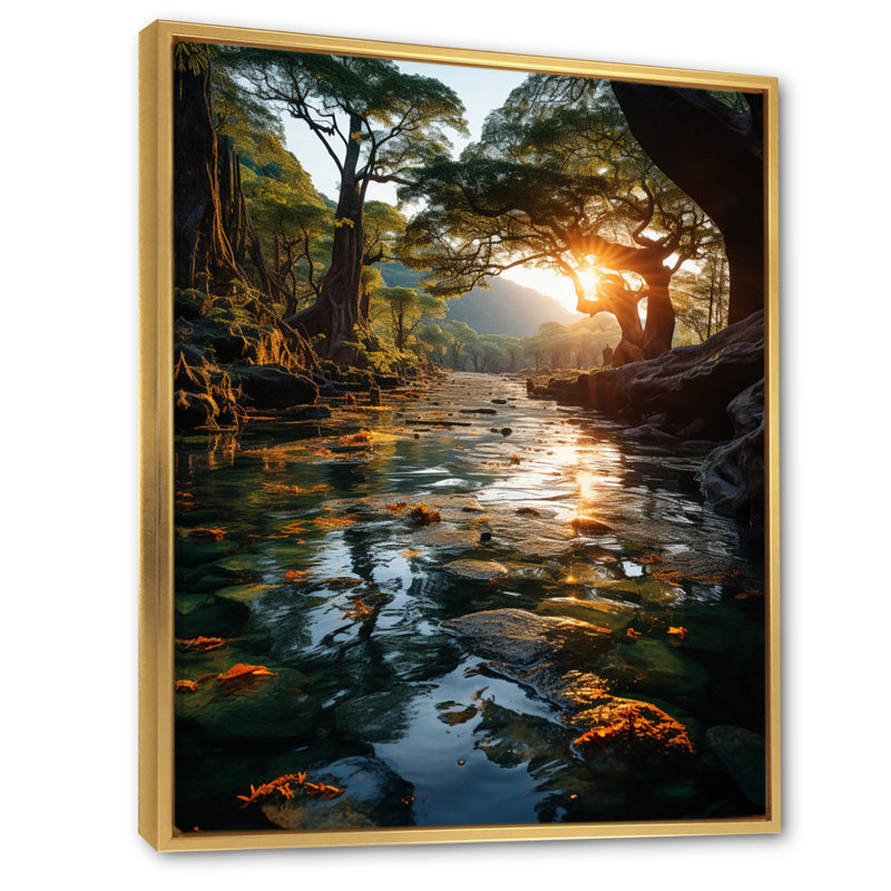 Jaune, noir, Louisiane, paysage, H 32 po x l 24 po x P 1 po, Cadre flottant doré