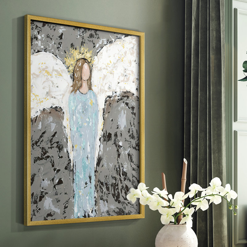Angels "Tout le monde", reproduction encadrée - bois massif, H 14 po x l 11 po, Or