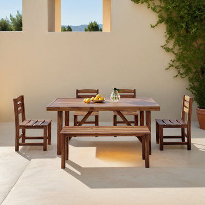 6 Pieces Patio Dining Set Outdoor Furniture Set with Dining Table, Bench, Chairs -  Winston Porter, 88862E1C6D2949F48CE1F6BBAD569D3E