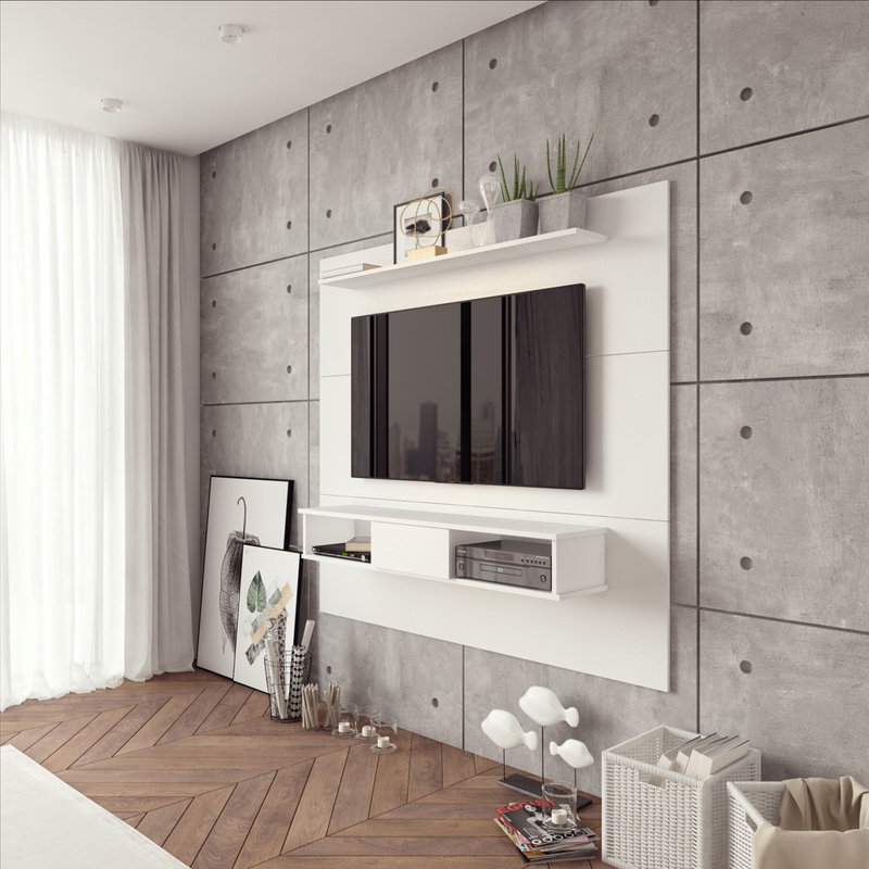 Meuble télé flottant pour téléviseur de 70 po ou moins Beton, Blanc