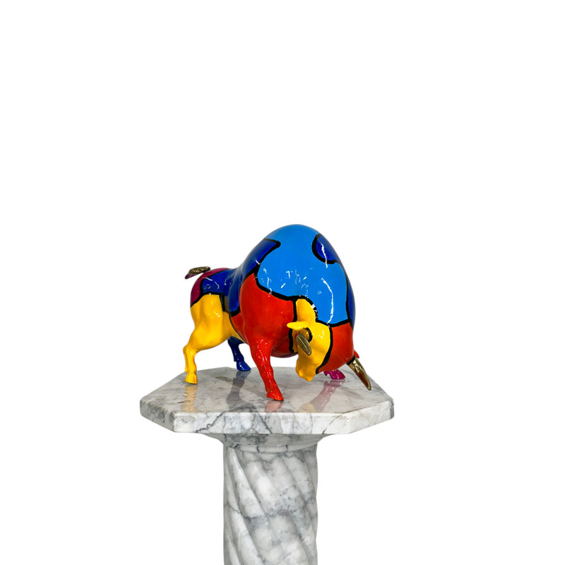 Bronze Color Splash Jigsaw Downward Bull Sculpture