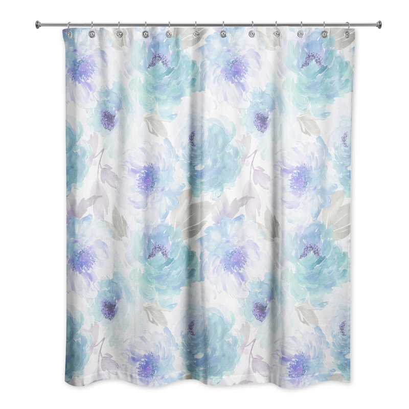 Adamczyk Floral Single Shower Curtain, Teal