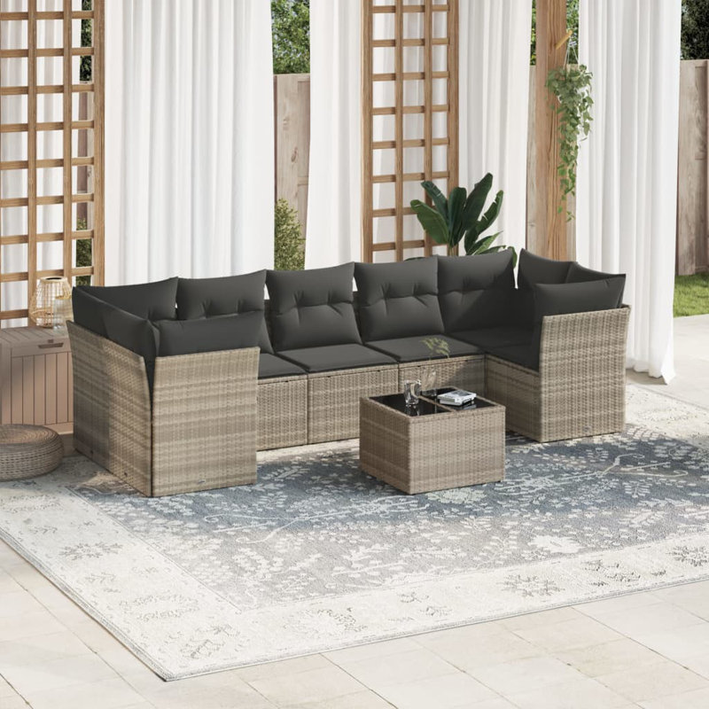  Ensemble de canapé de jardin en rotin PE gris clair, acier thermolaqué grand