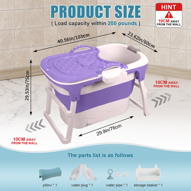 Portable Bathtub Foldable Bathtub For Adults, 41 Inch Small Tub With Ergonomic Seat & Massage Roller, Ice Bath Tub For Shower, Sitz Bath, Ice Baths Freestanding Bathtubs For Bathroom Purple