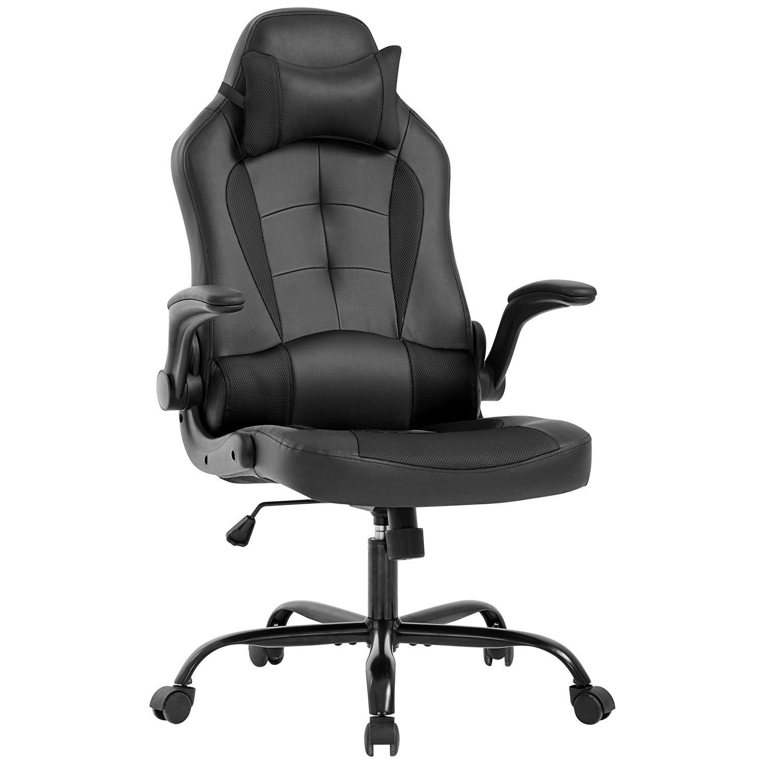 Inbox Zero Monck Adjustable Reclining Faux Leather Swiveling PC Racing Game Chair in Black