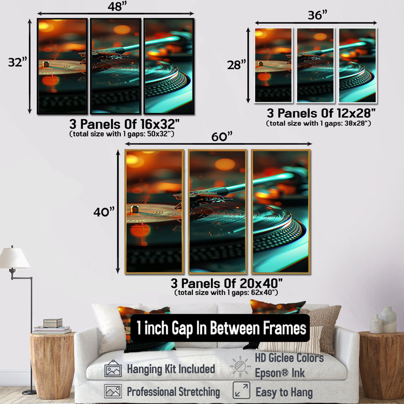 Ensemble de décorations murales Blue Neon, Cadre flottant noir, H 32 po x l 48 po x P 1 po