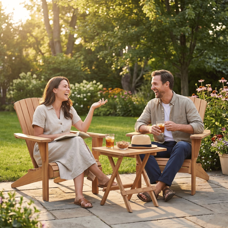 2-Person Teak Outdoor Seating Group, Patio Set of 3 (2 Chairs + 1 Side Table), 1 Square Table + 2 Chairs