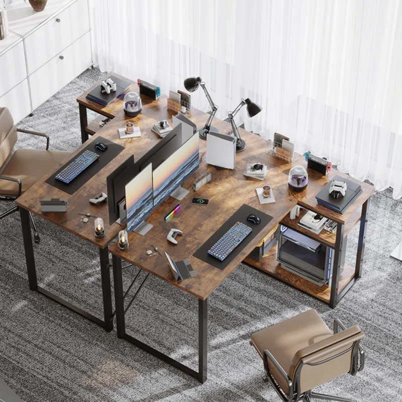 L-Shaped Metal Base Computer Desk