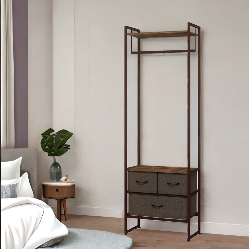 Industrial Hall Tree Coat Rack With 3 Fabric Drawers