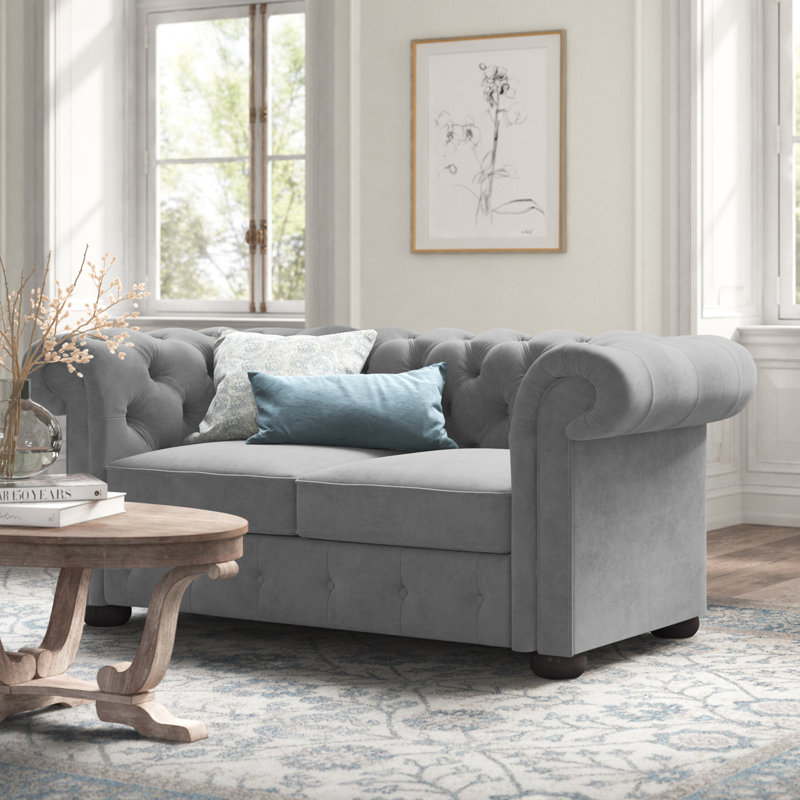 Causeuse à accoudoirs arrondis 68,5 po Huskins, Velours gris