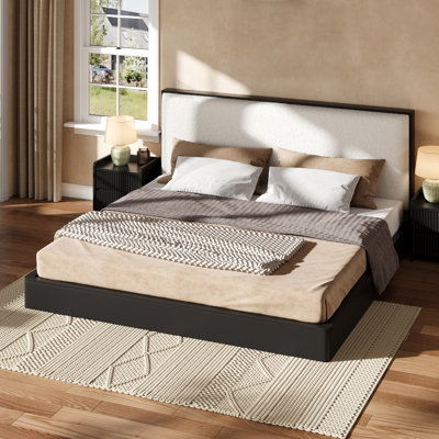 Alton Modern Organic Bouclé Upholstered Platform Bed with Solid Wood Frame for Bedroom