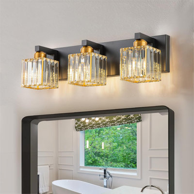 Luminaire de salle de bain moderne en cristal avec abat-jour carré - applique murale à intensité variable pour miroir, douille E26, installation facile