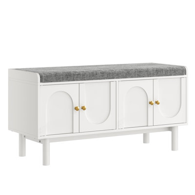 39.4" Wide Shoe Storage Bench, Entryway Bench With Cushion and Adjustable Shelf