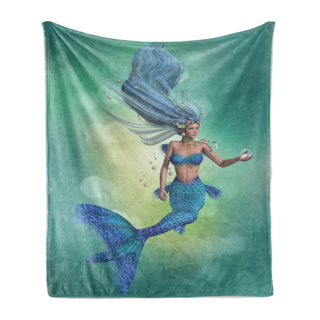 Weich Flanell Fleece Decke, Mermaids Schwimmen, Märchen, Teal Blassblau