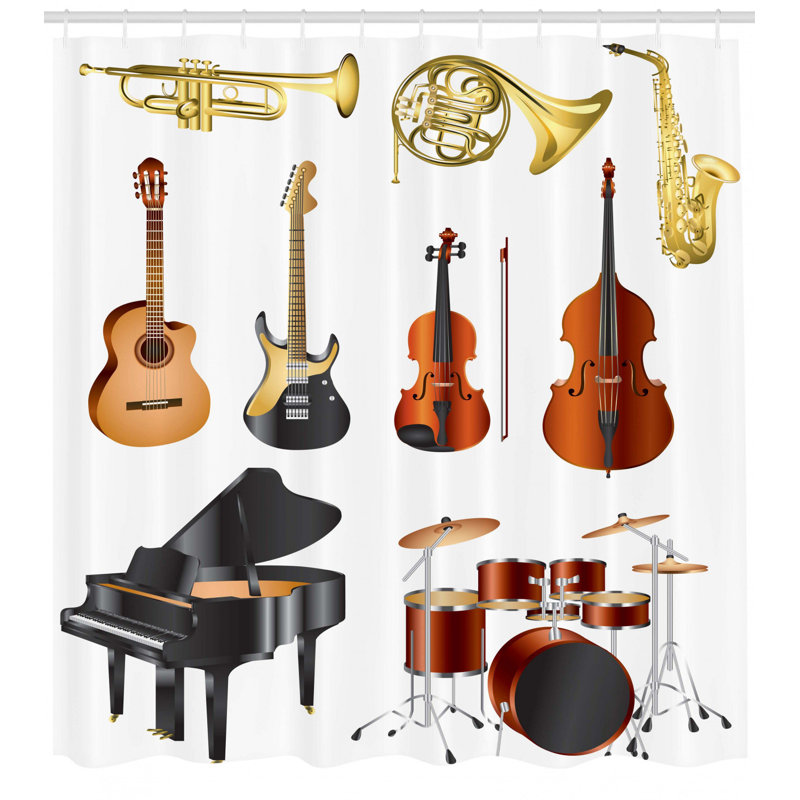 Ensemble de rideau de douche et crochets Music, H 70 po x l 69 po