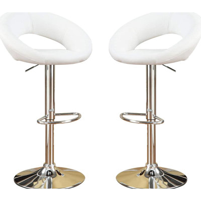 2 tabourets modernes en similicuir blanc avec sièges rembourrés et base 2 pièces à hauteur réglable pour la salle à manger