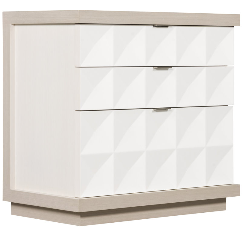 Axiom Transitional 3-Drawer Nightstand in Gray/White with Inverted Pyramid Motif
