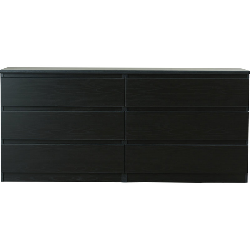 Jada 6 Drawer 60.5" W Double Dresser, Black Wood Grain