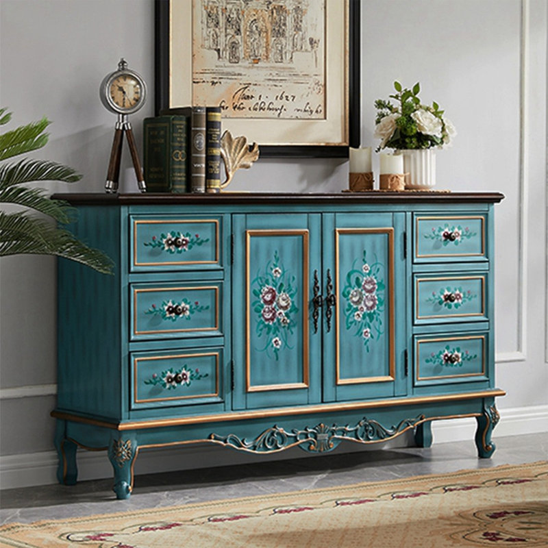 Buffet bleu uni et bois manufacturé