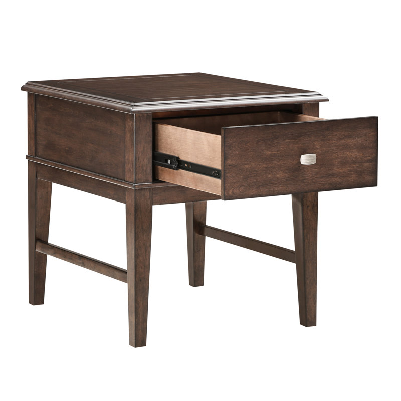 Rectangular Brown Living Room End Table With Drawer And Charging Socket Classic Wood Facility