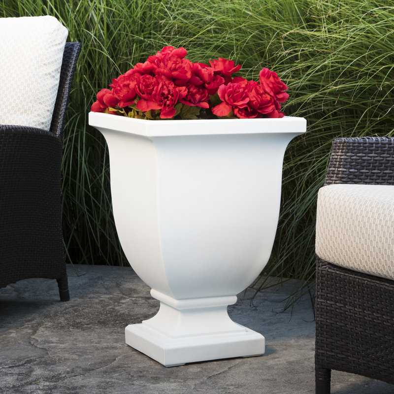 Arvia Self Water Resin Urn Planter, White, 26" H x 18" W x 18" D