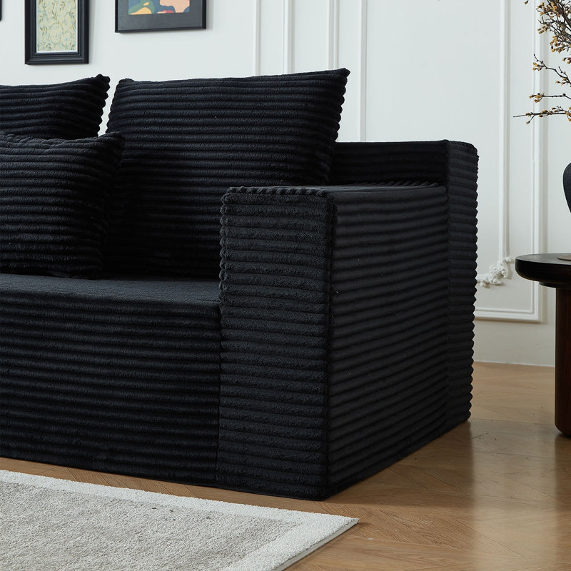 Deep Seat Corduroy Modular Cloud Couch With Cup Holders, No Assembly Required, Black