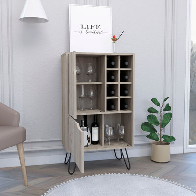 Armoire de bar en L Silhill, huit casiers à vin, deux armoires avec porte simple, finition gris clair