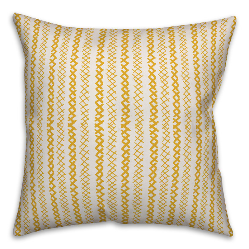 Geometric Throw Pillow, 16" x 16", White/Yellow Striped 2