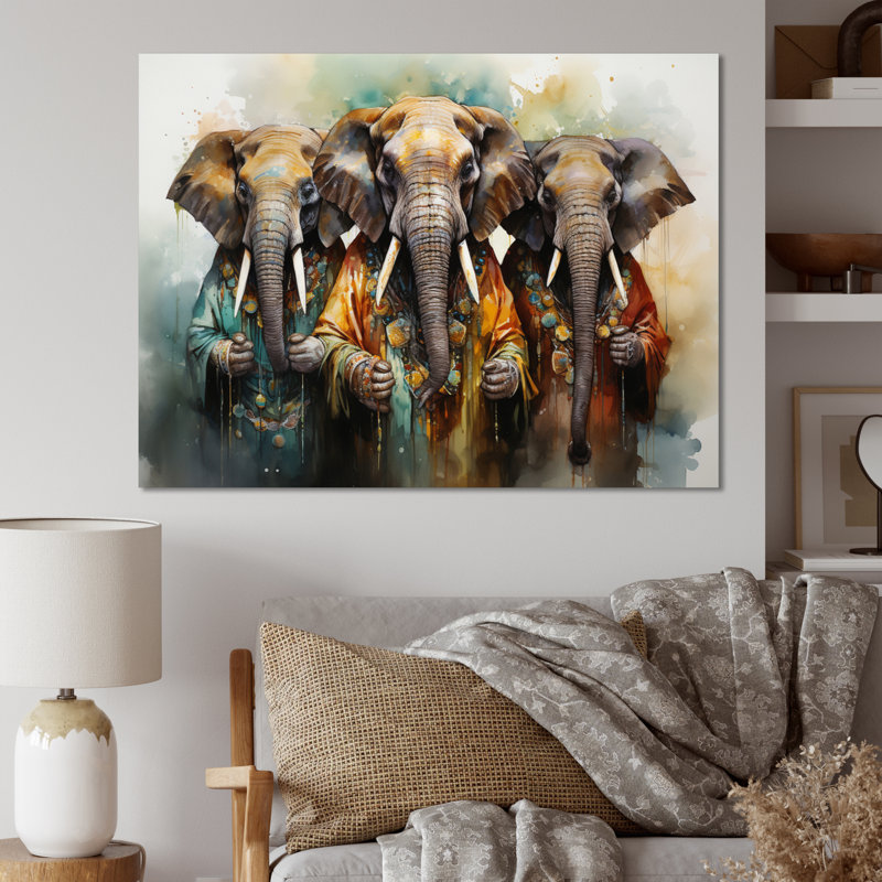 Éléphants sacrés d'Afrique I, H 30 po x l 40 po x P 1,5 po, Toile tendue
