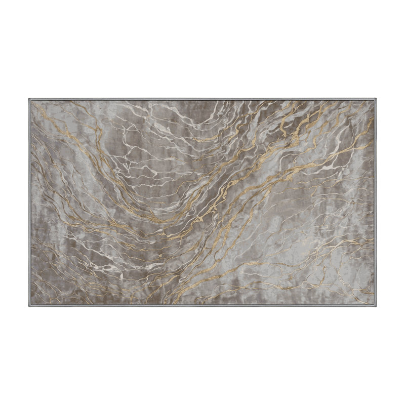Machine Washable Gray Area Rug, Rectangle 5' x 8'