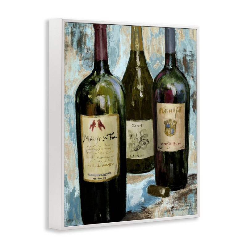 Trio de bouteilles de vin étiquetées, estampe numérique, design par Lanie Loreth, H 30 po x l 24 po
