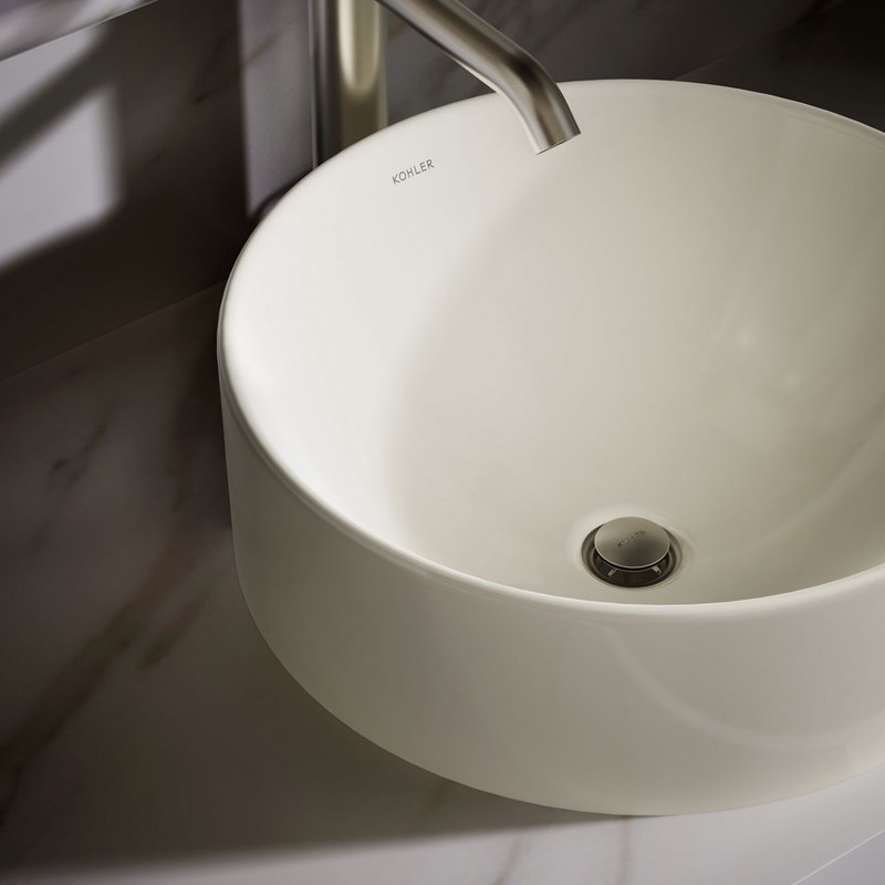 Vox® Vitreous China Circular Vessel Bathroom Sink with Overflow, Ice Gray