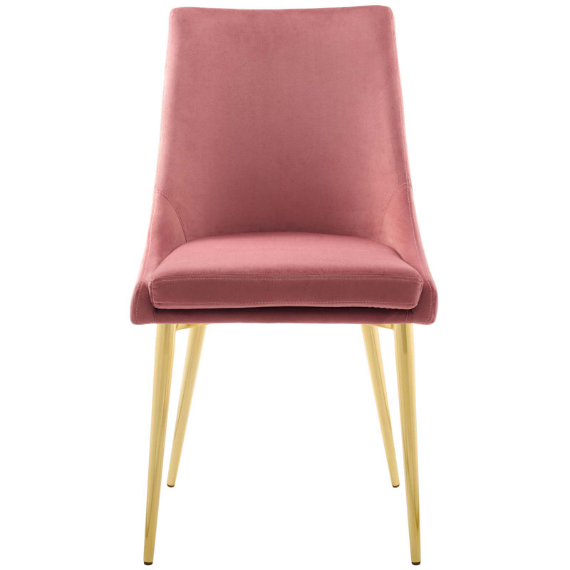 Dusty Rose Velvet Upholstered Dining Chair with Gold Metal Legs