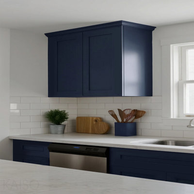 Armoire murale en bois massif bleu marine Shaker de 36 po, charnières à fermeture douce, tablettes réglables, porte double pour la cuisine, la salle de bain et la buanderie