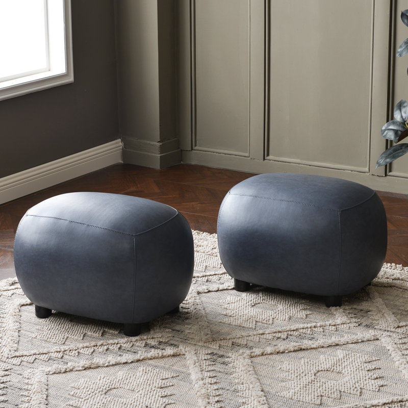 23" W Faux Leather Ottoman, Navy