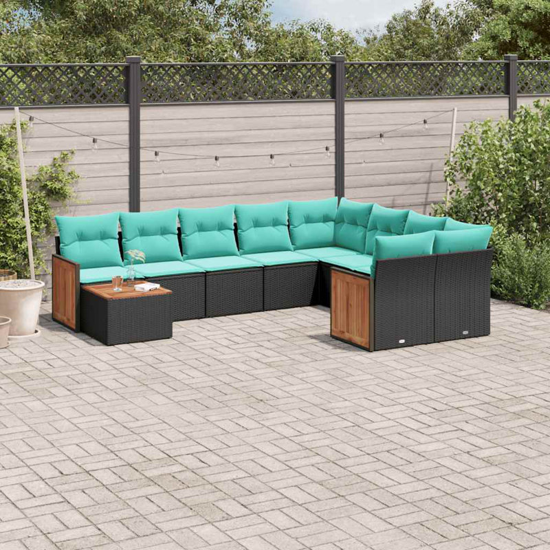  Ensemble de canapé de patio 10 pièces avec coussins en rotin de polyester noir