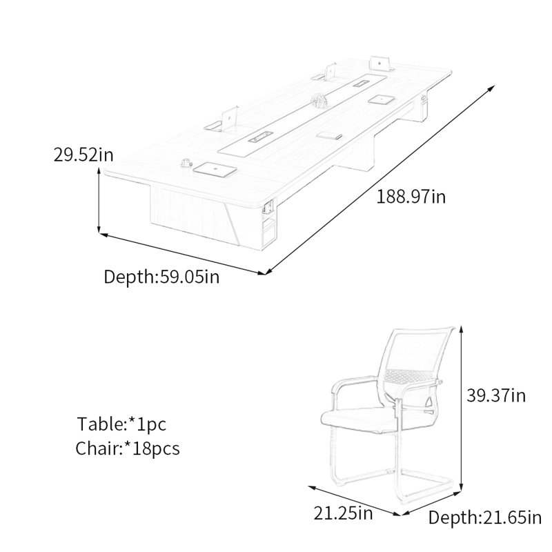 Table de conférence avec prise de courant et rangement